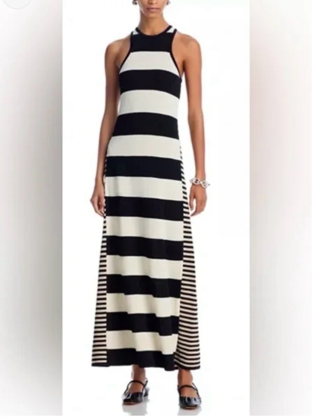 SOLID & STRIPED Black & Tan Striped Maxi Dress